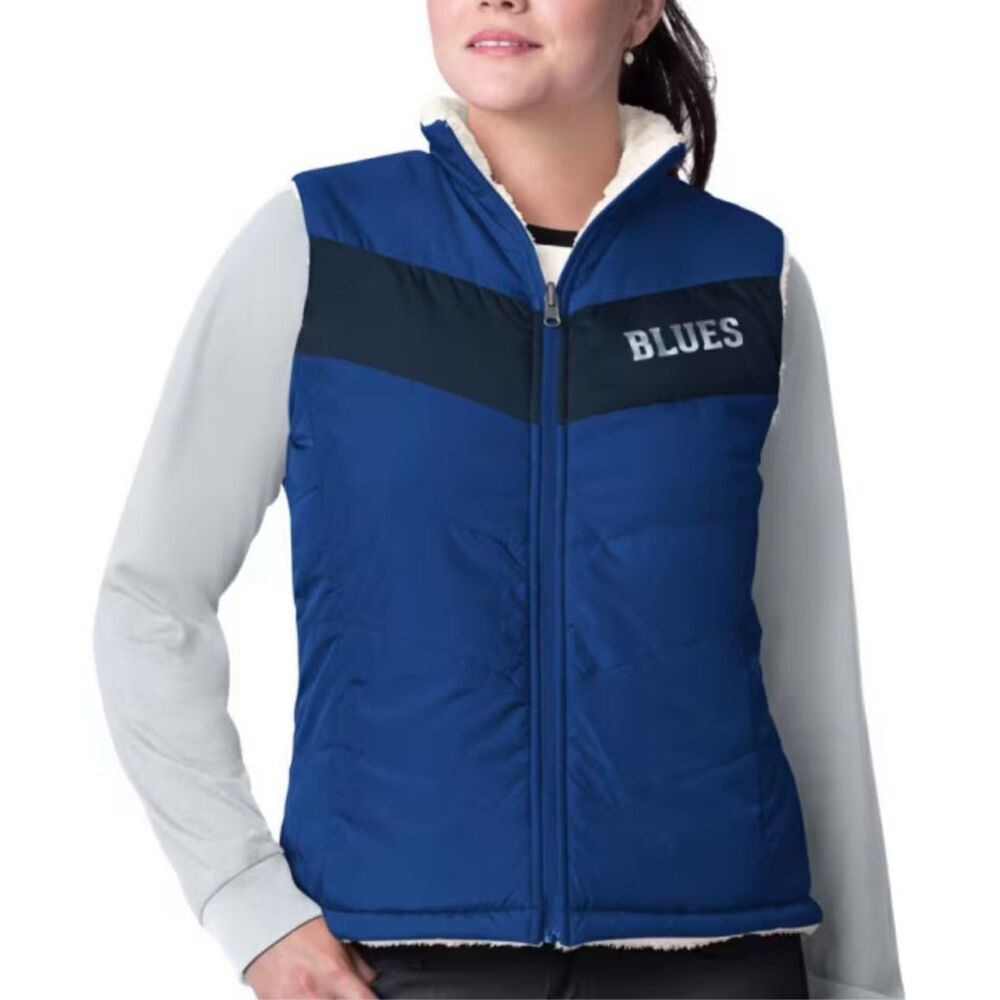 G-III 4 her women’s ST LOUIS BLUES BLUE GAME RULE VEST reversible Sherpa XL NWT